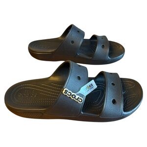 Classic black crocs sandals. Men size 10 or Women’s size 12.
